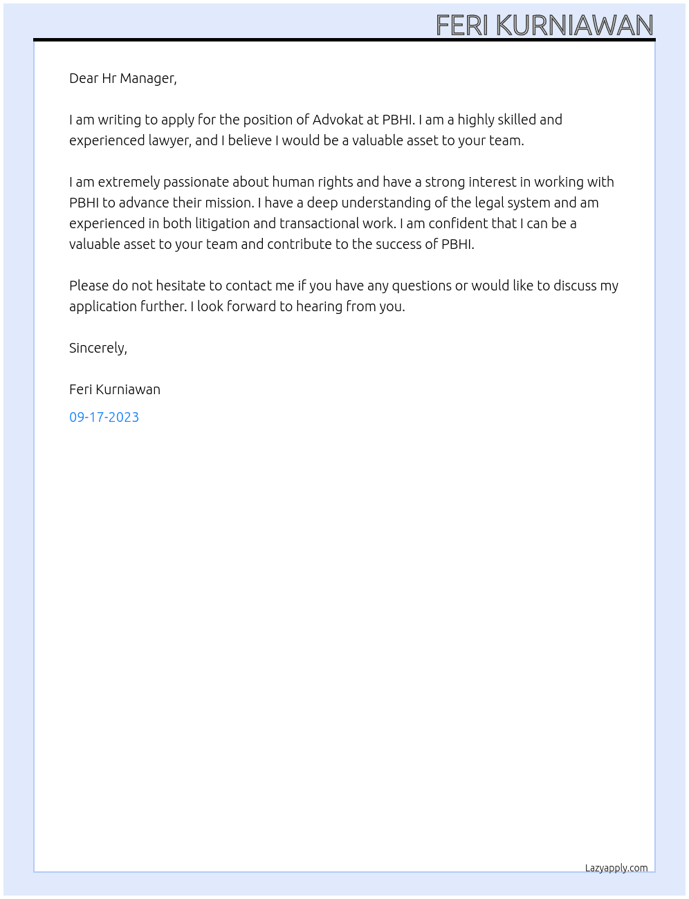 Advokat At PBHI Cover Letter