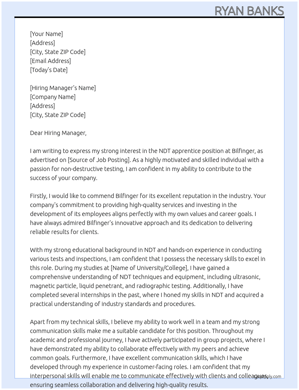 Cover letter for ndt apprentice - LazyApply
