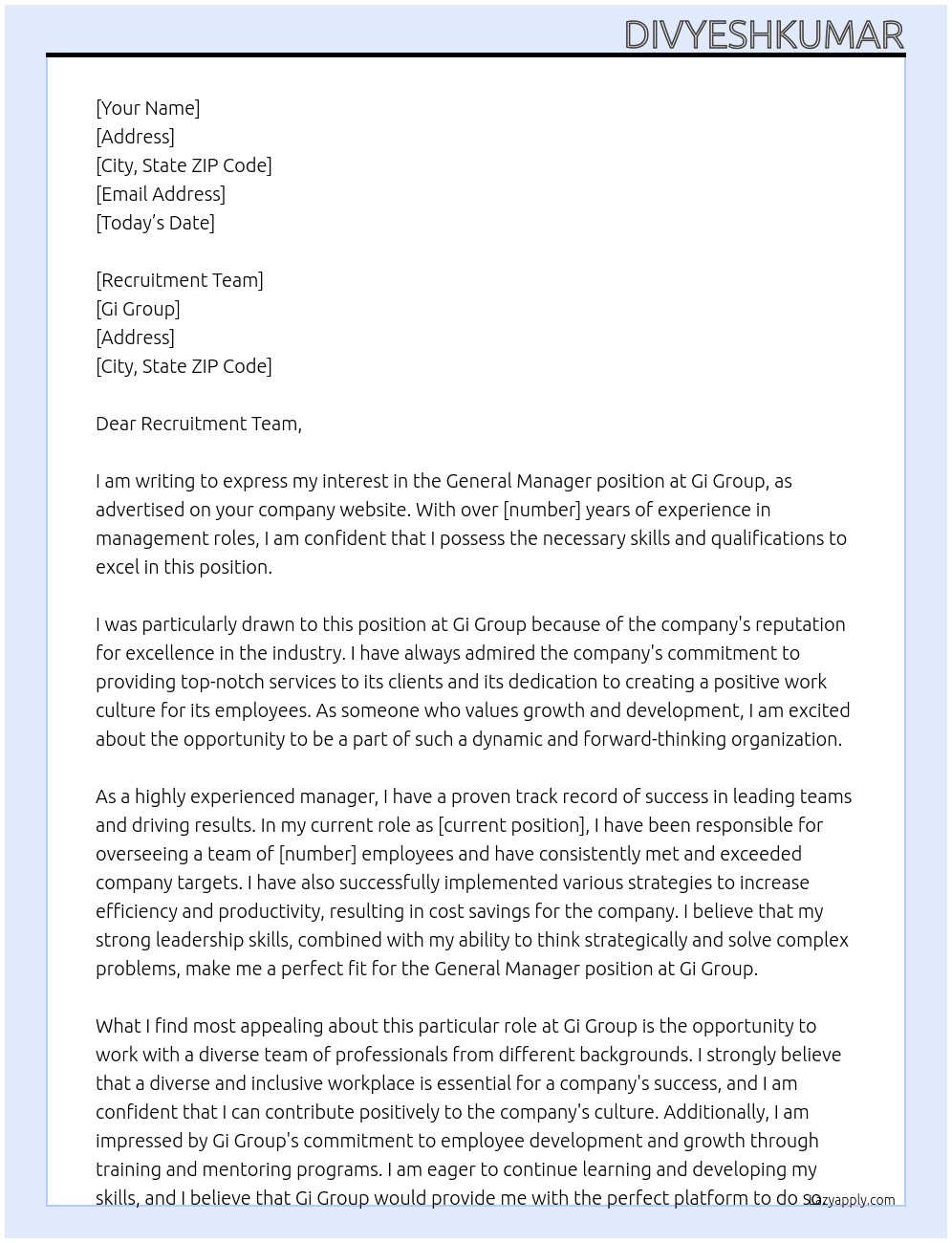 general manager At Gi group Cover Letter