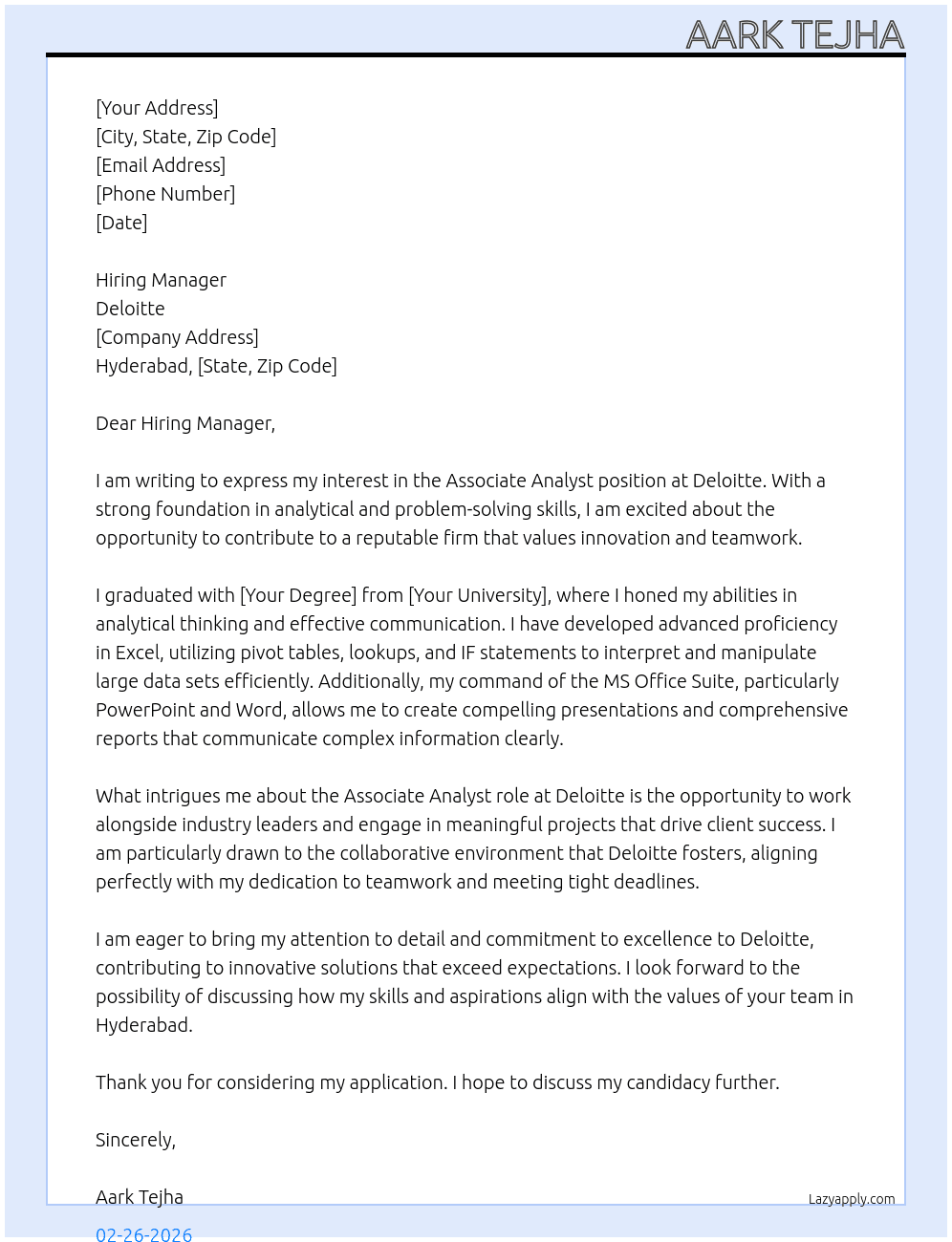 Cover letter for associate analyst - LazyApply
