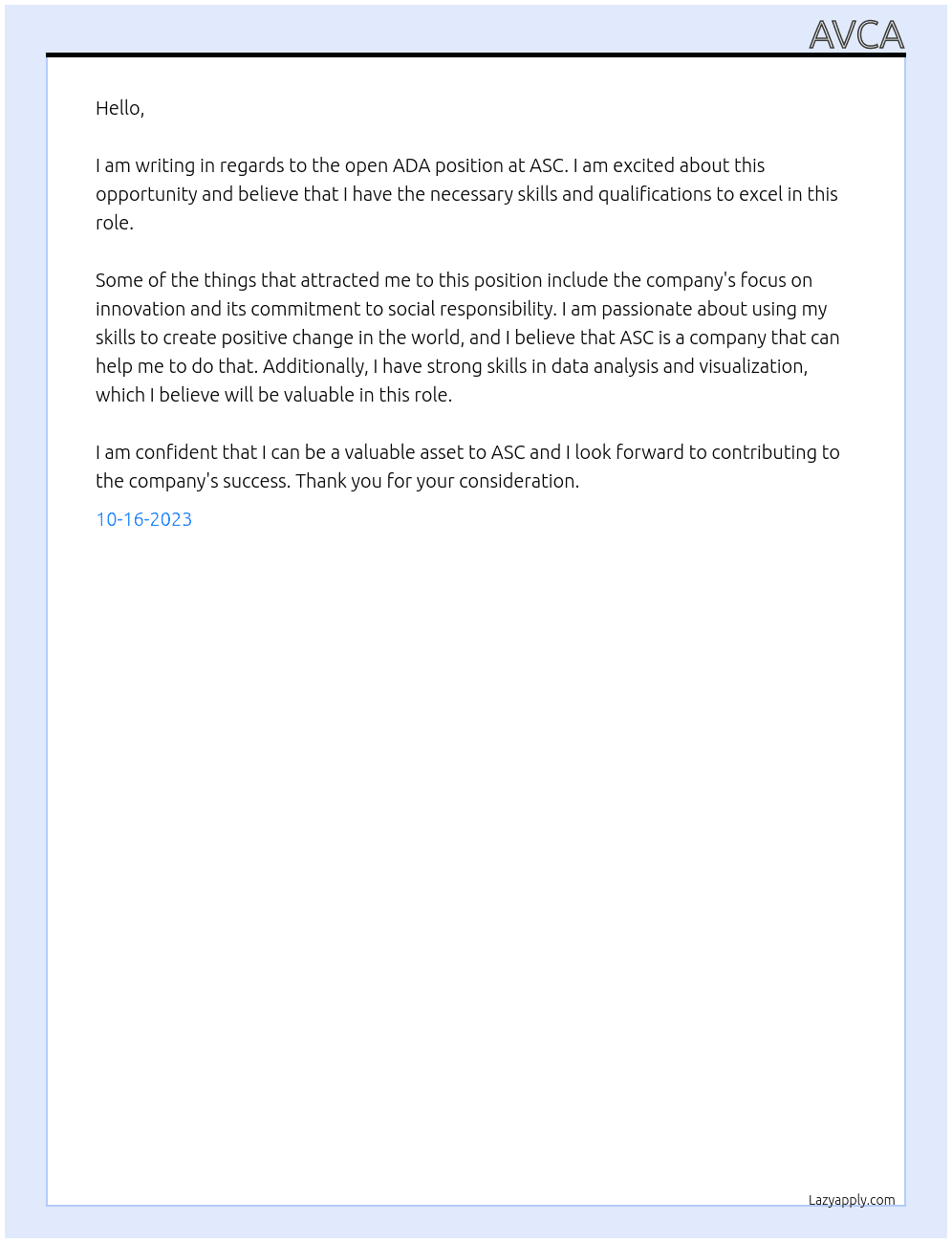 ada At asc Cover Letter