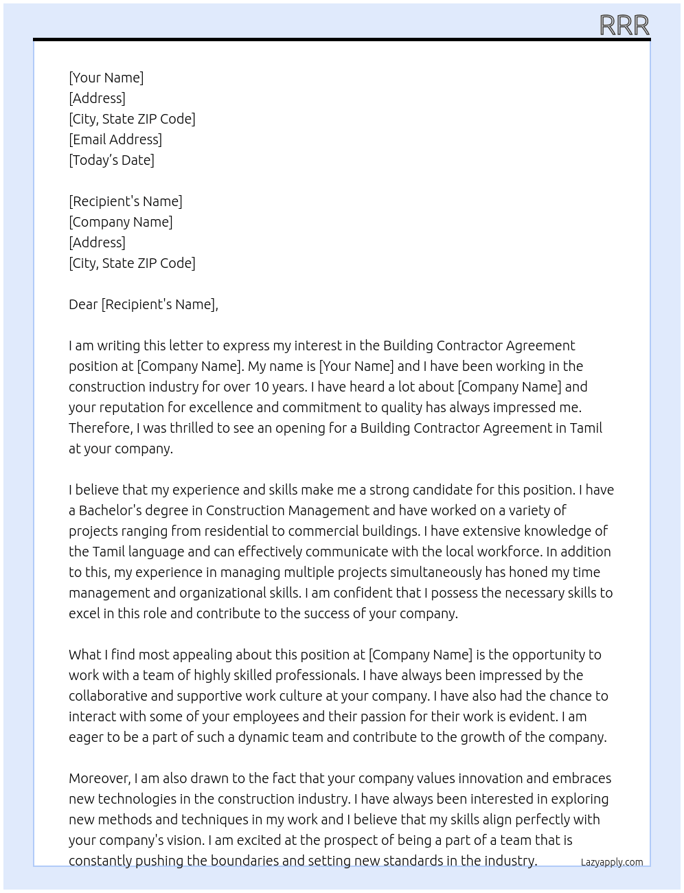 building contractor agreement in tamil  At rrrr Cover Letter