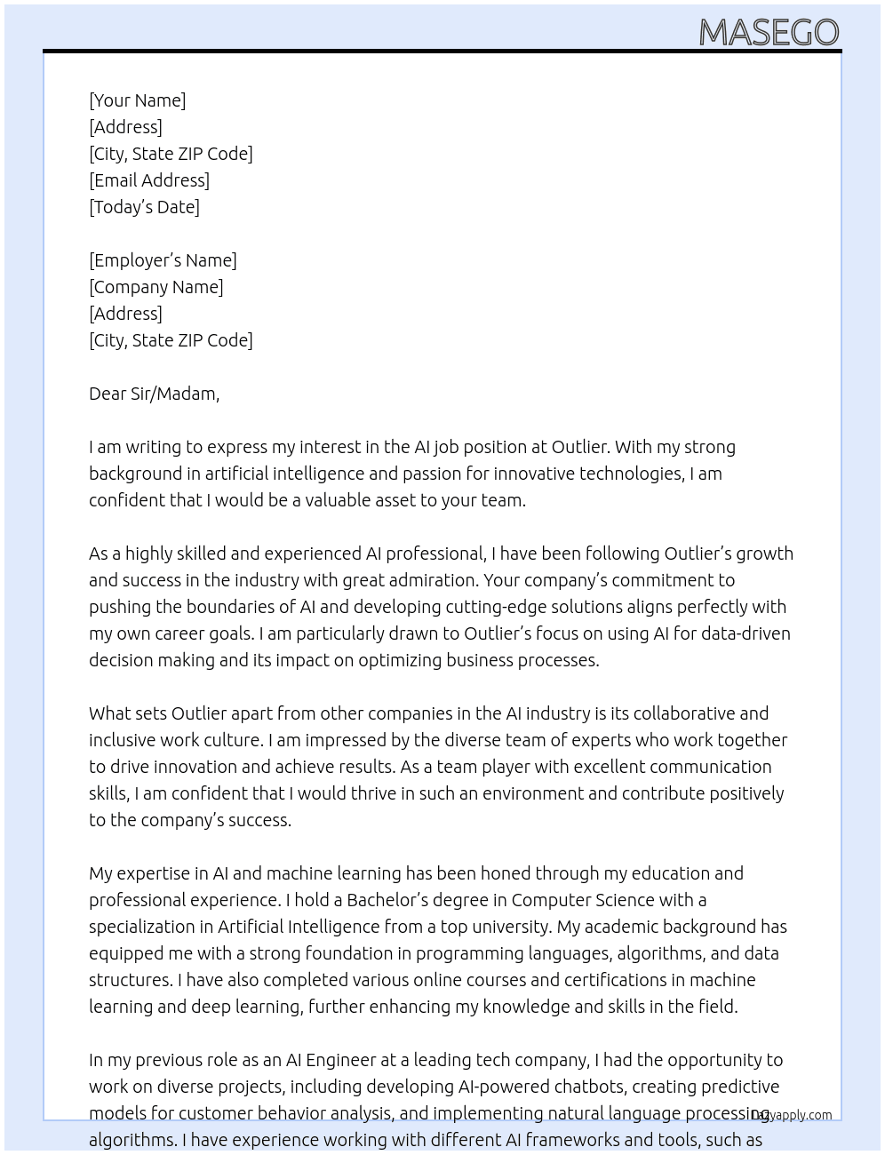 AI JOB At Outlier Cover Letter
