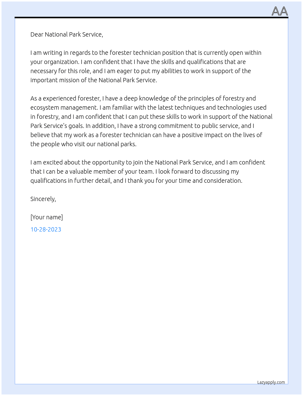 Forester Technician At Forest Service Cover Letter