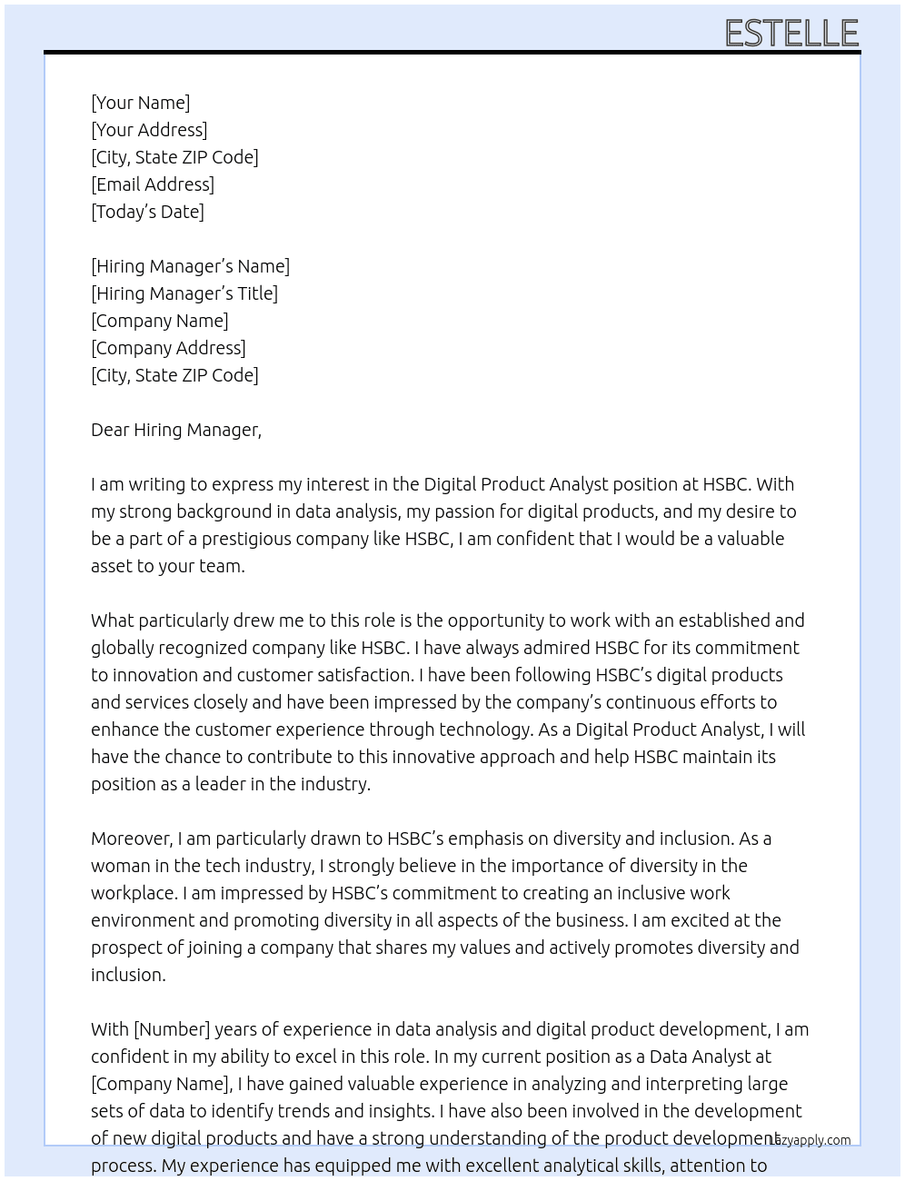 Cover letter for digital product analyst - LazyApply