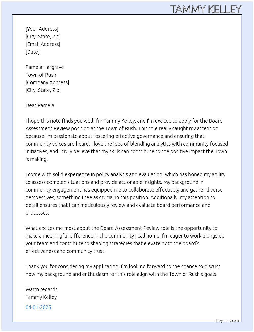 Board Assessment Review At Town of Rush Cover Letter