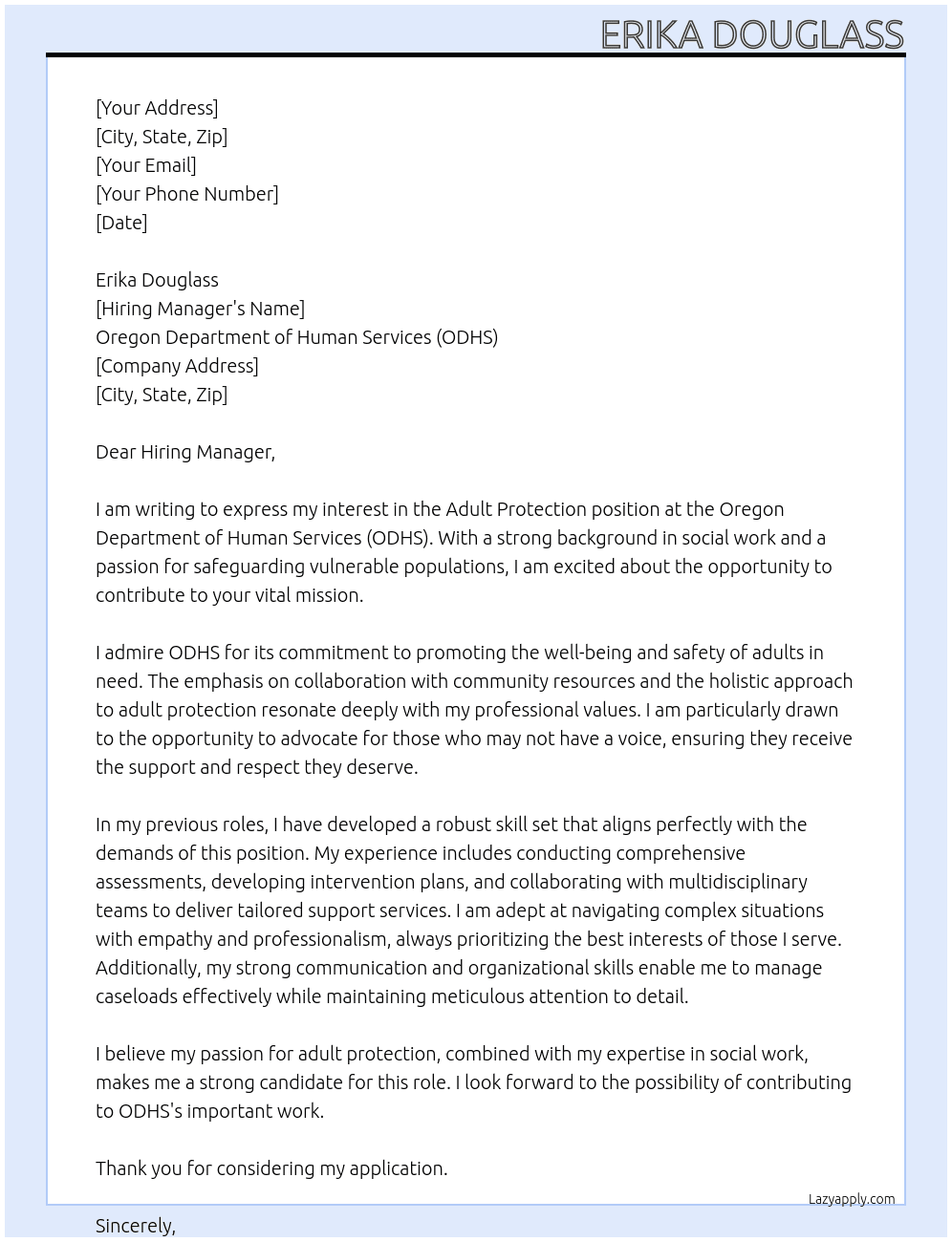 adult protection At ODHS Cover Letter