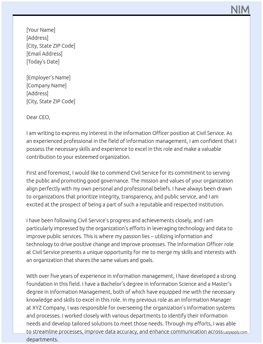 Information officer  At Civil Service  Cover Letter