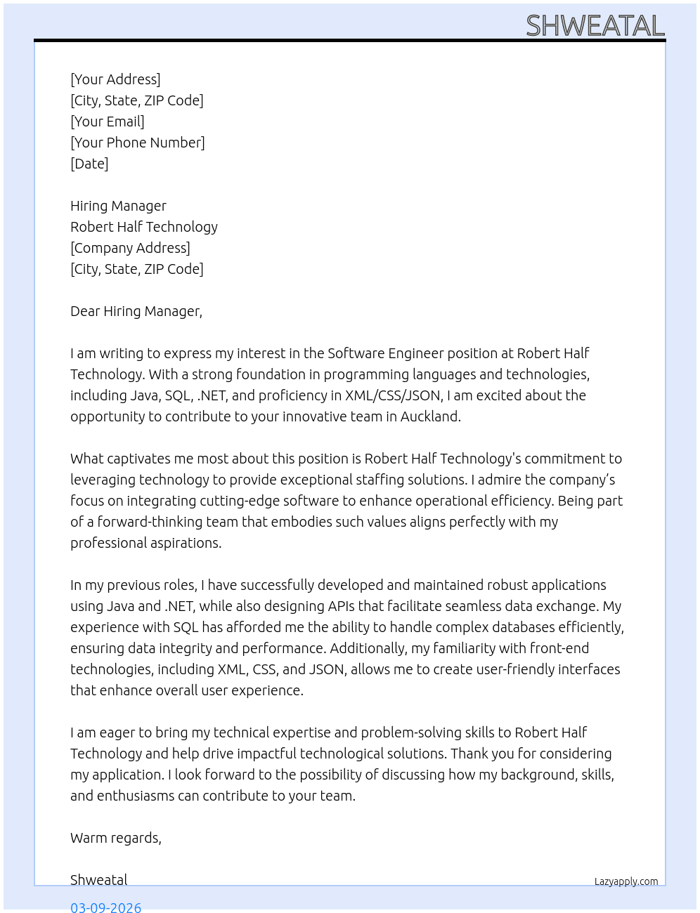 Software Engineer At Robert Half Technology Cover Letter