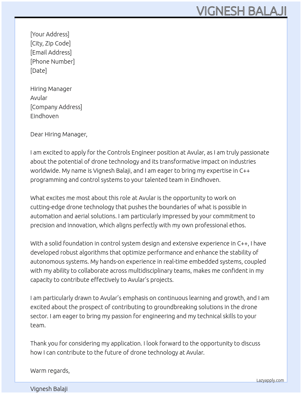 Cover letter for controls engineer - LazyApply