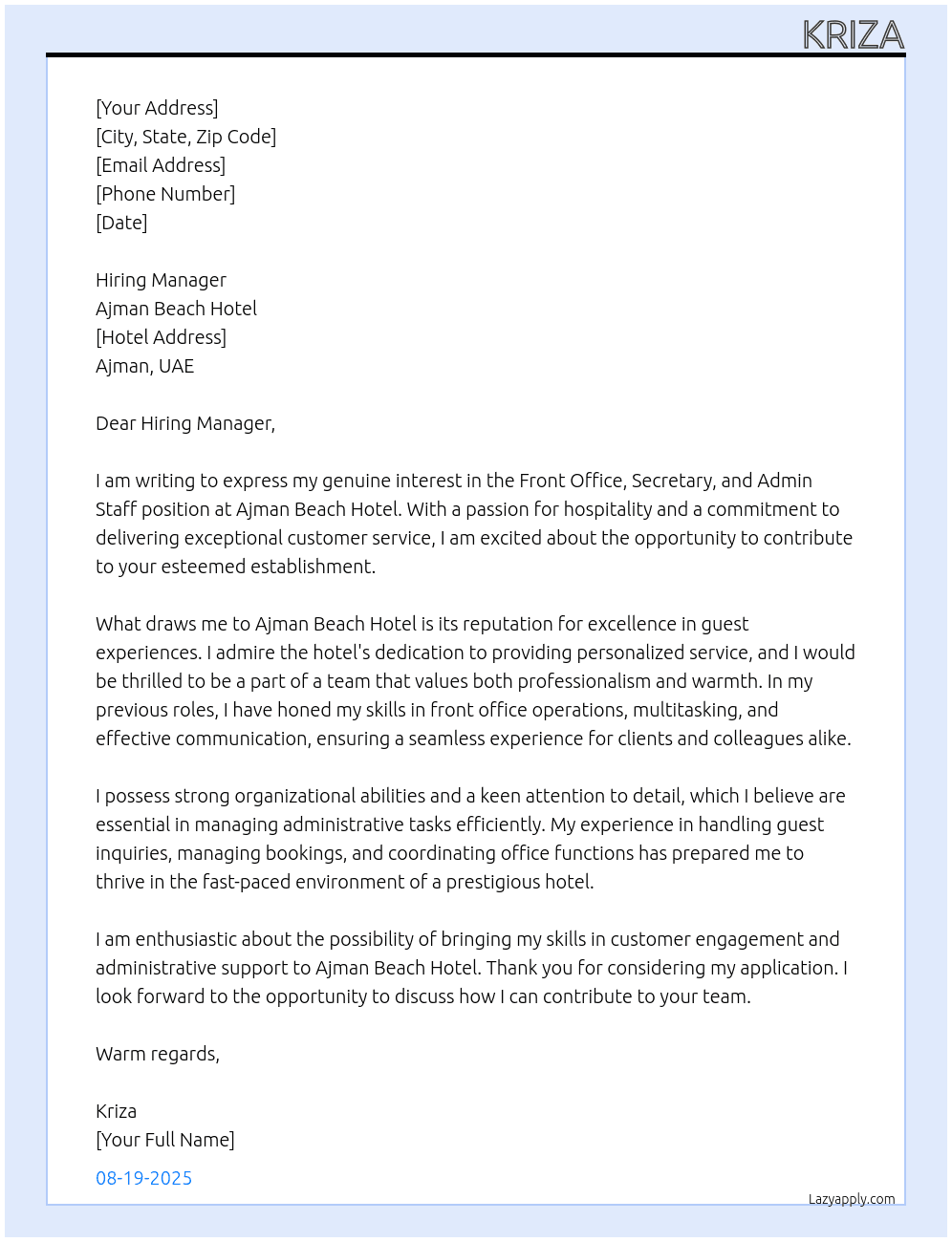 Front Office, Secretary, Admin Staff At None Cover Letter