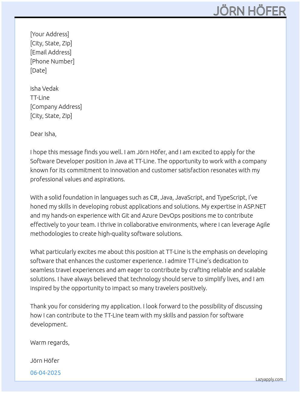 Cover letter for software developer java - LazyApply