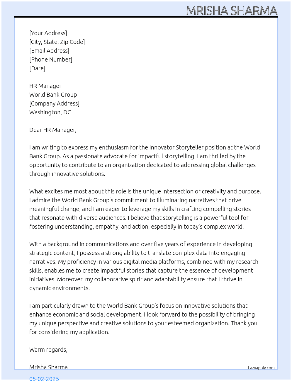 Cover letter for innovator storyteller - LazyApply