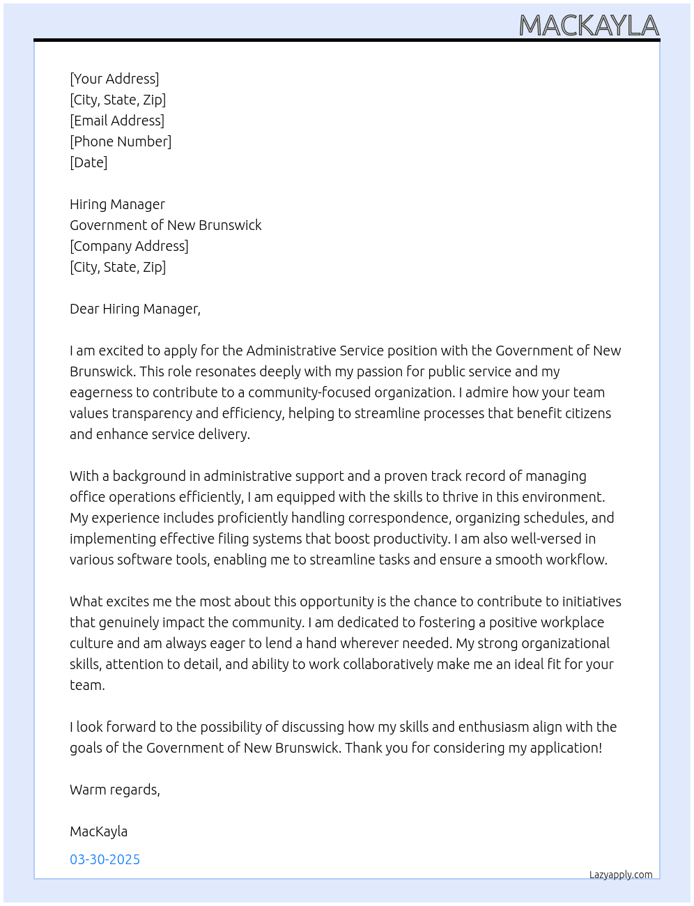 Cover letter for administrative service - LazyApply