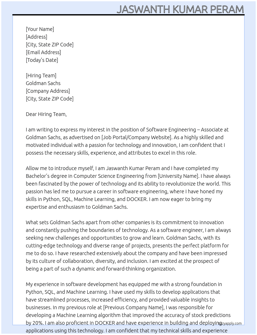 Cover letter for software engineering – associate - LazyApply