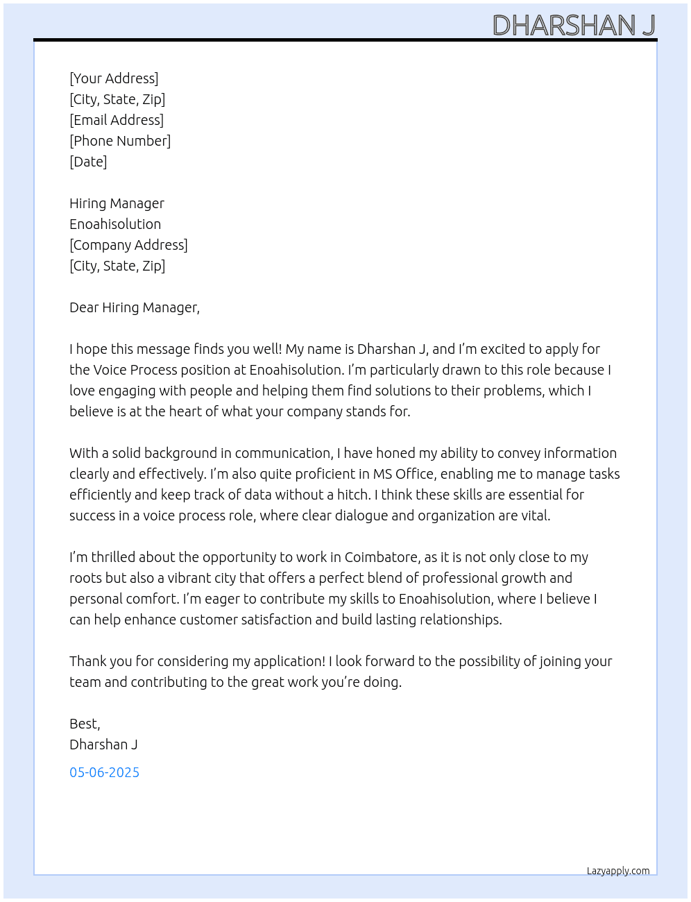 Voice process At Enoahisolution Cover Letter