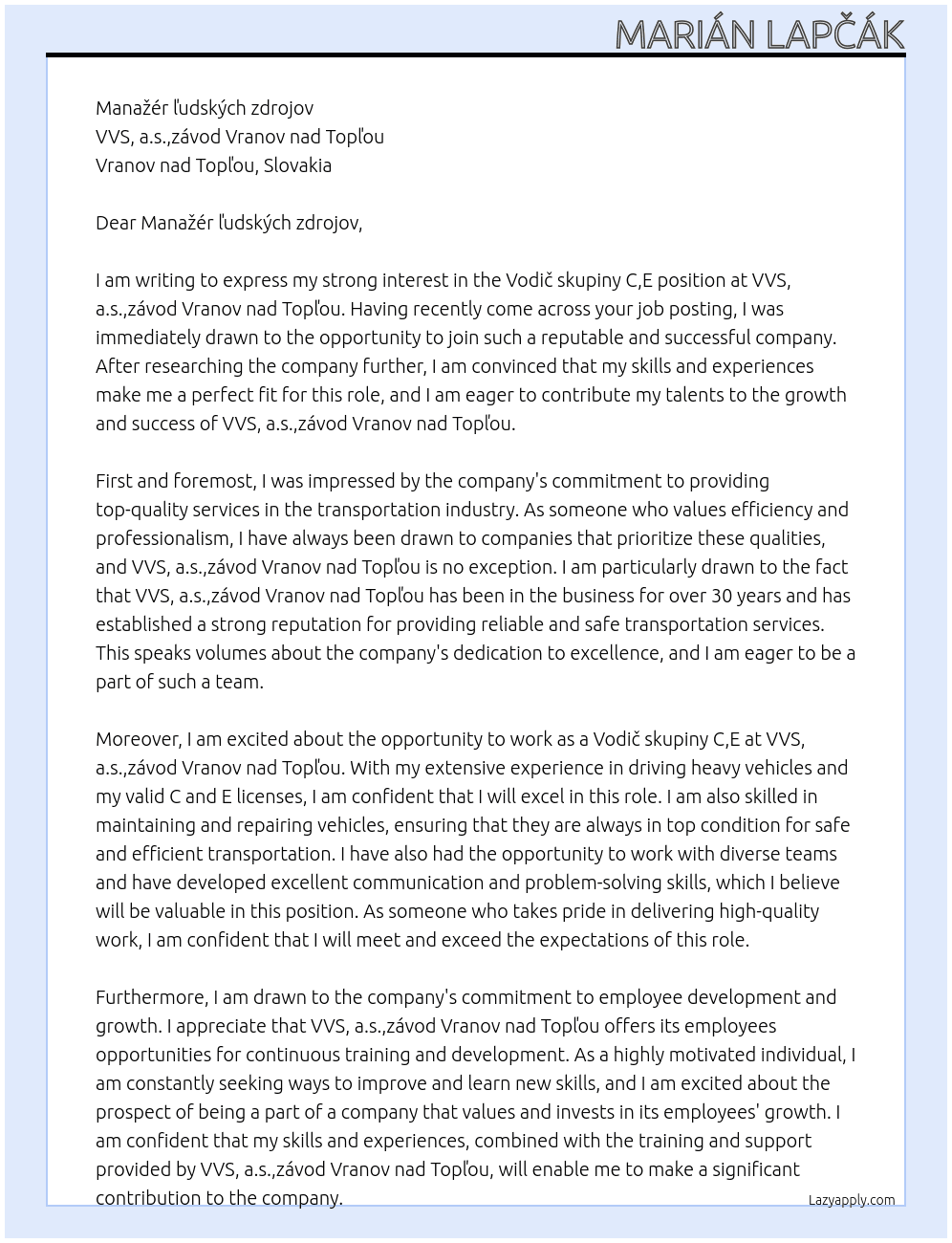 Cover letter for vodič skupiny c,e - LazyApply