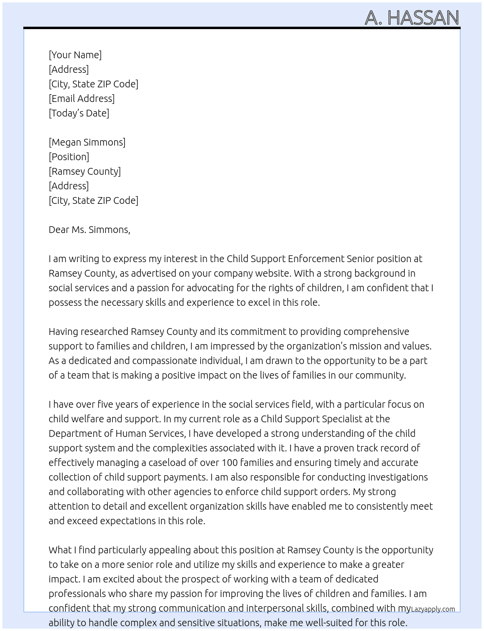 Cover letter for child support enforcement senior - LazyApply