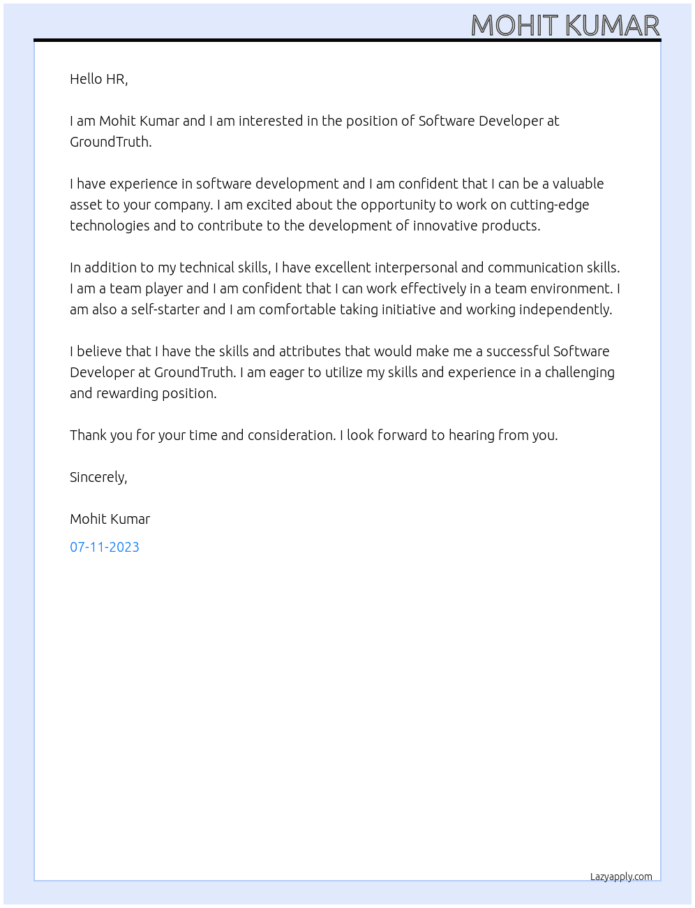 Software Developer At GroundTruth Cover Letter
