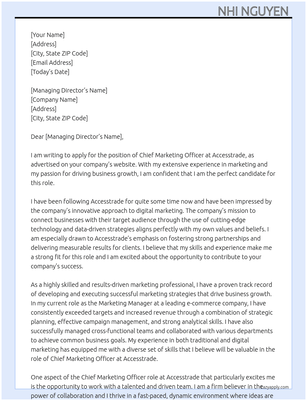 Chief Marketing Officer  At Accesstrade  Cover Letter