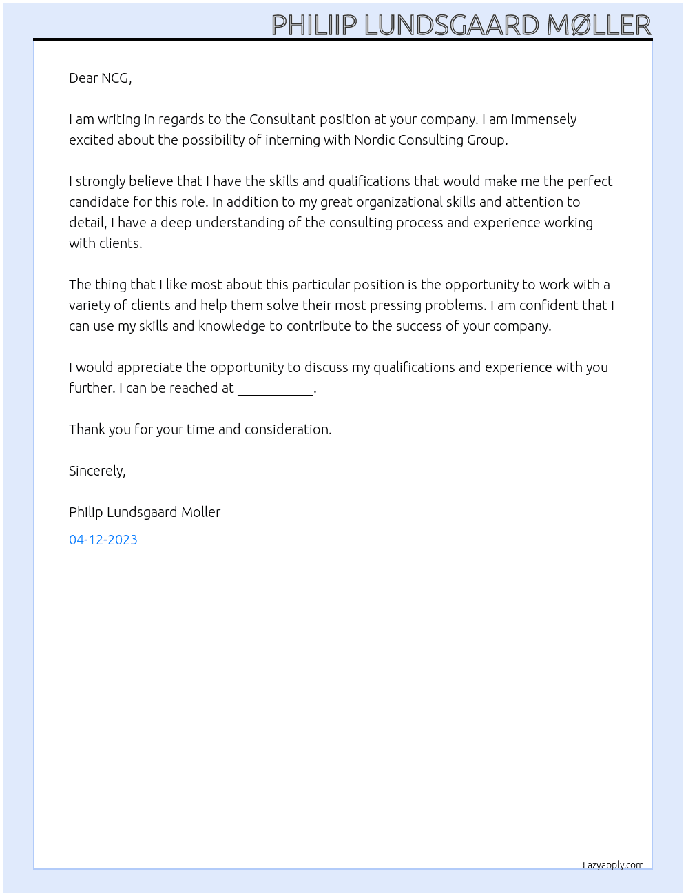 Consultant At Nordic Consulting Group Cover Letter