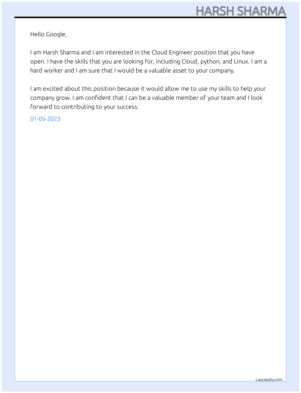 Cloud Engineer At Google Cover Letter