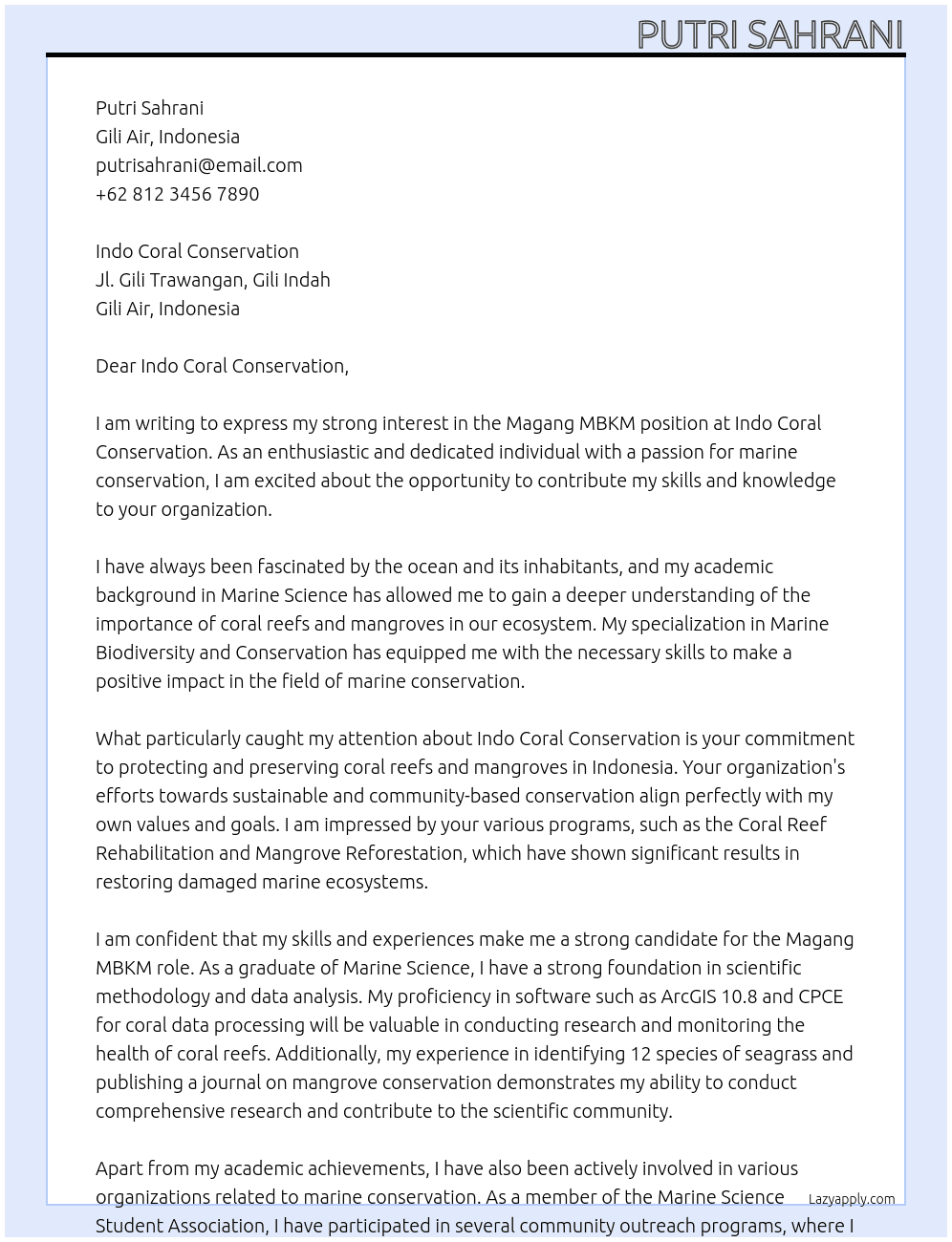Cover letter for magang mbkm - LazyApply