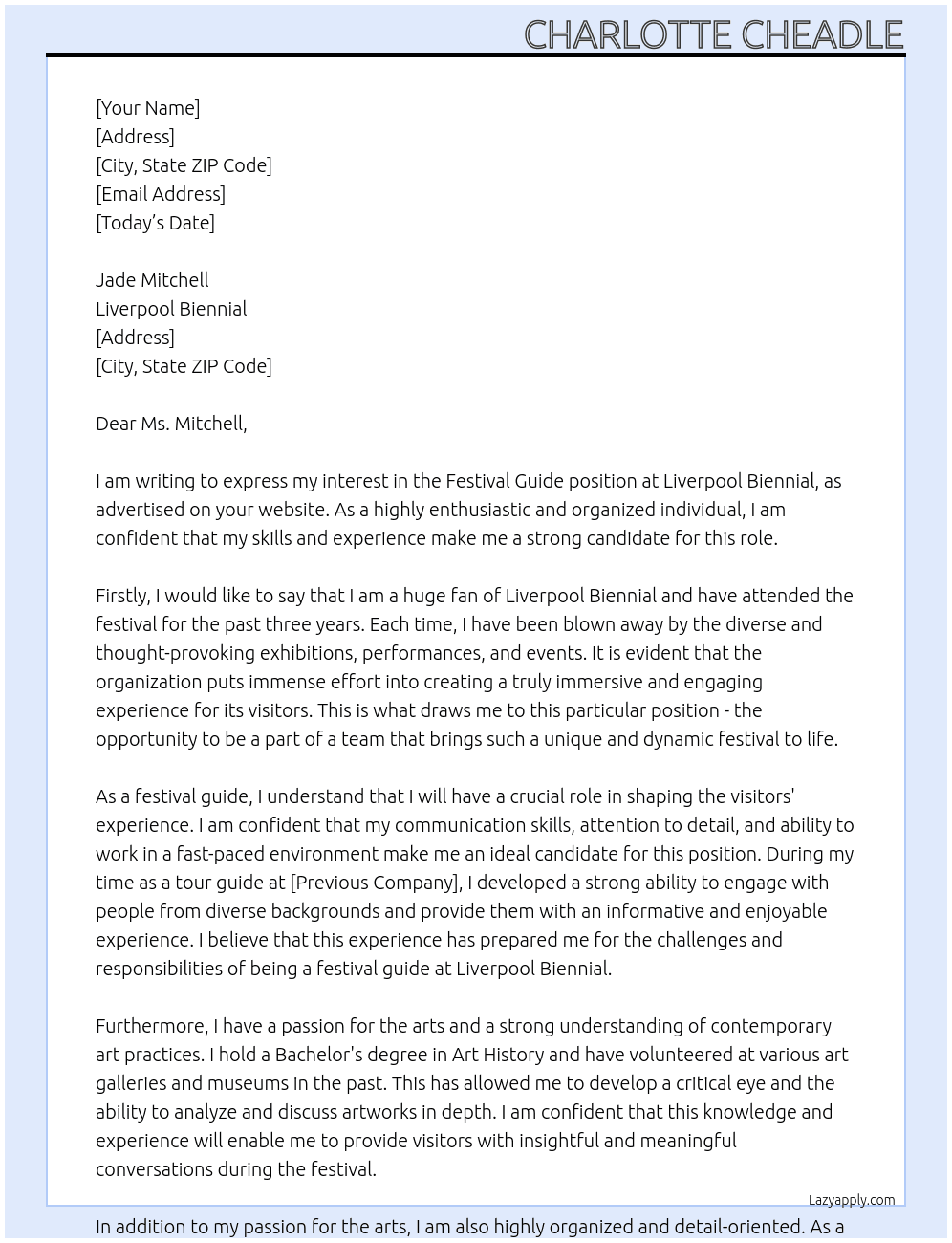 Festival Guide At Liverpool Biennial Cover Letter