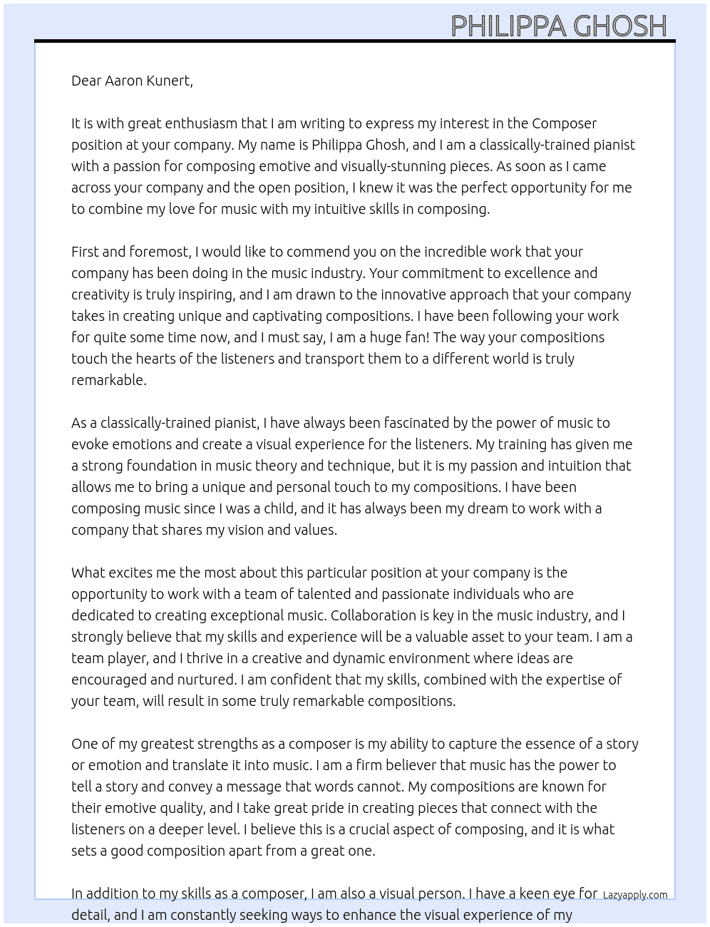 Composer At Aaron Kunert Cover Letter