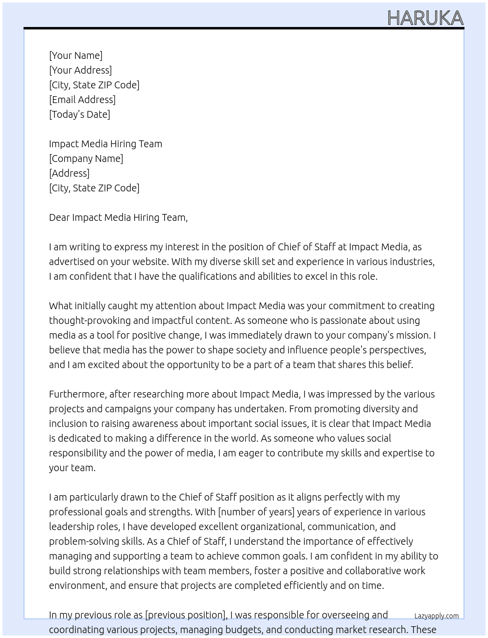 Chief of Staff At Impact Media Cover Letter
