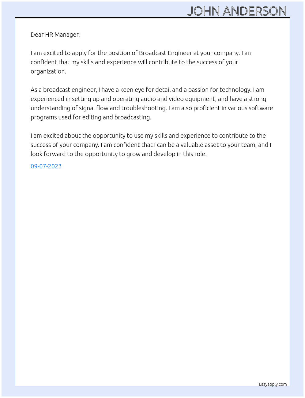 Broadcast Engineer At Broadcast Engineer Cover Letter