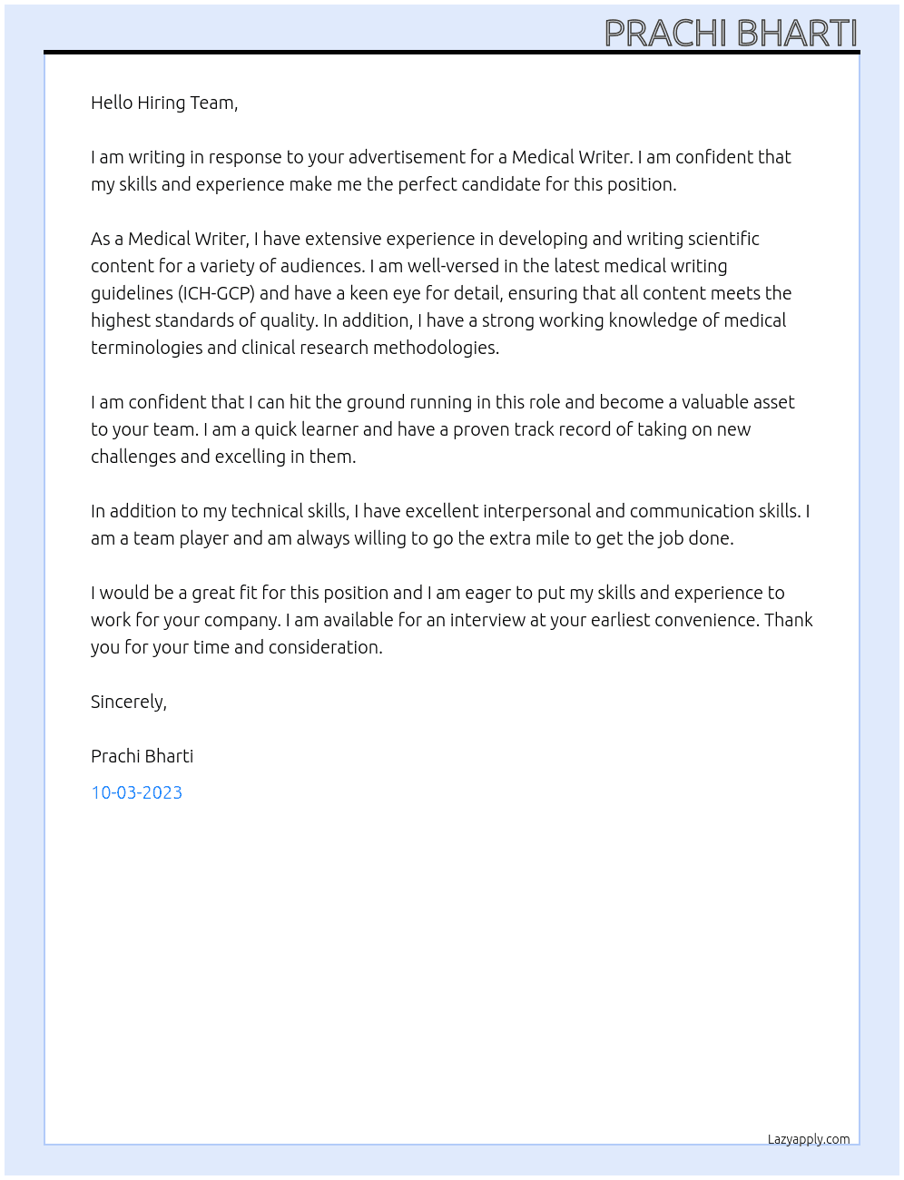 Medicat writer At Gryanwhite Cover Letter