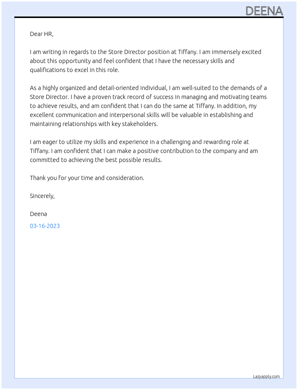 Store Director At Tiffany Cover Letter