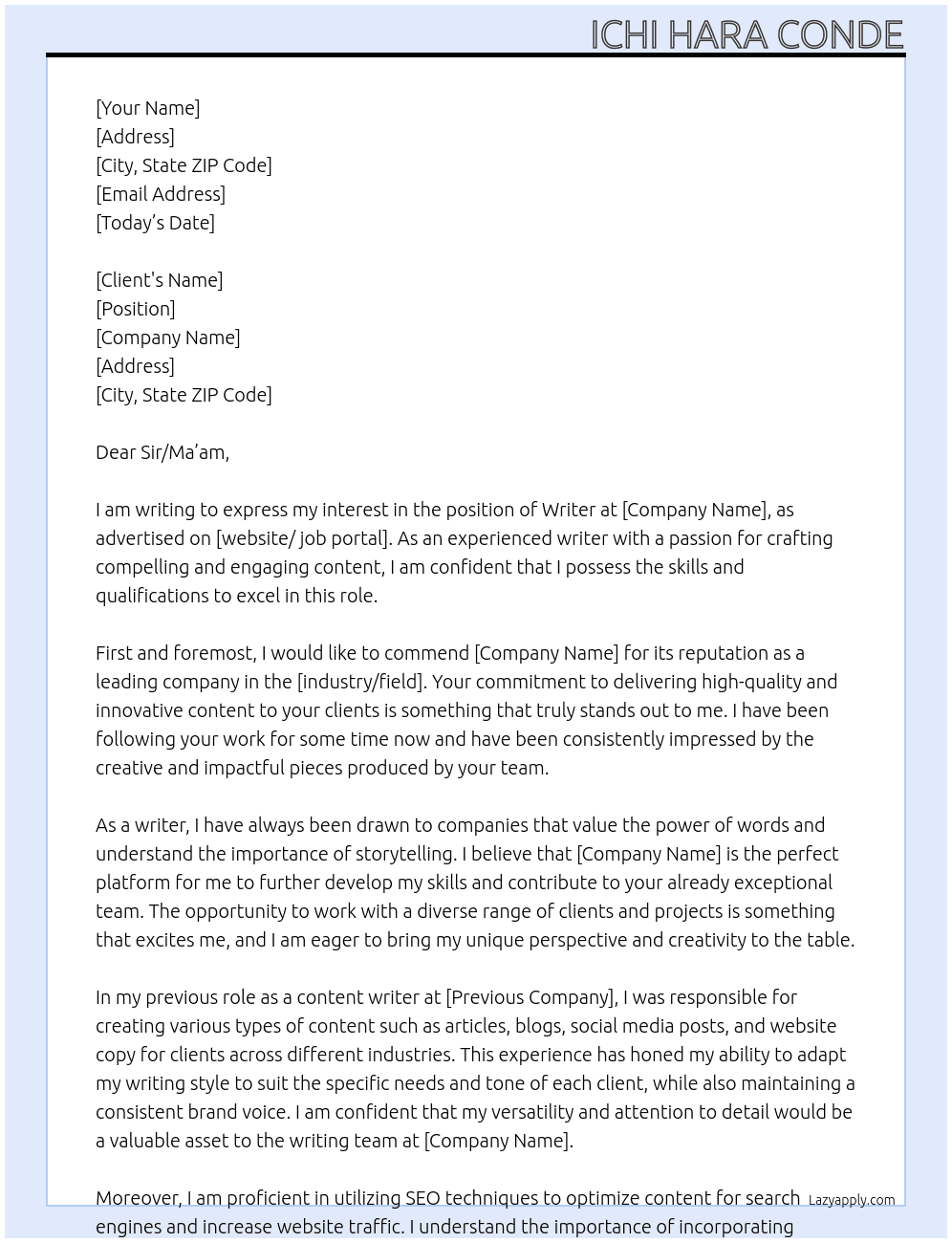 Writer At Sir/Ma'am Cover Letter
