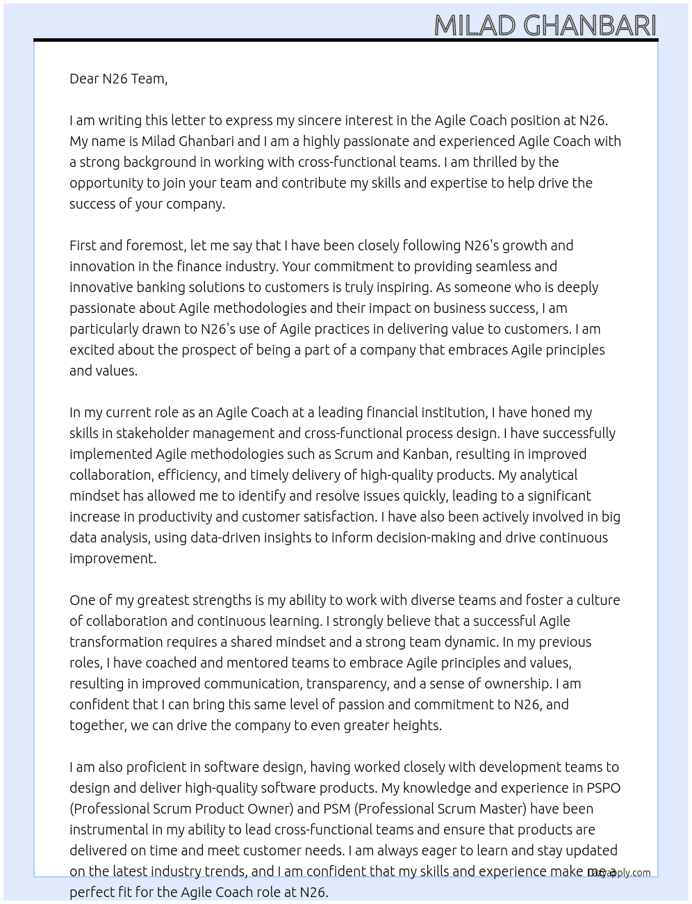 Agile Coach At N26 Cover Letter