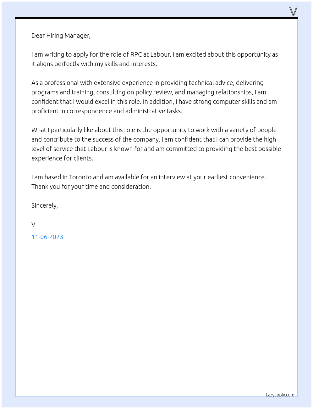Rpc At Labour Cover Letter