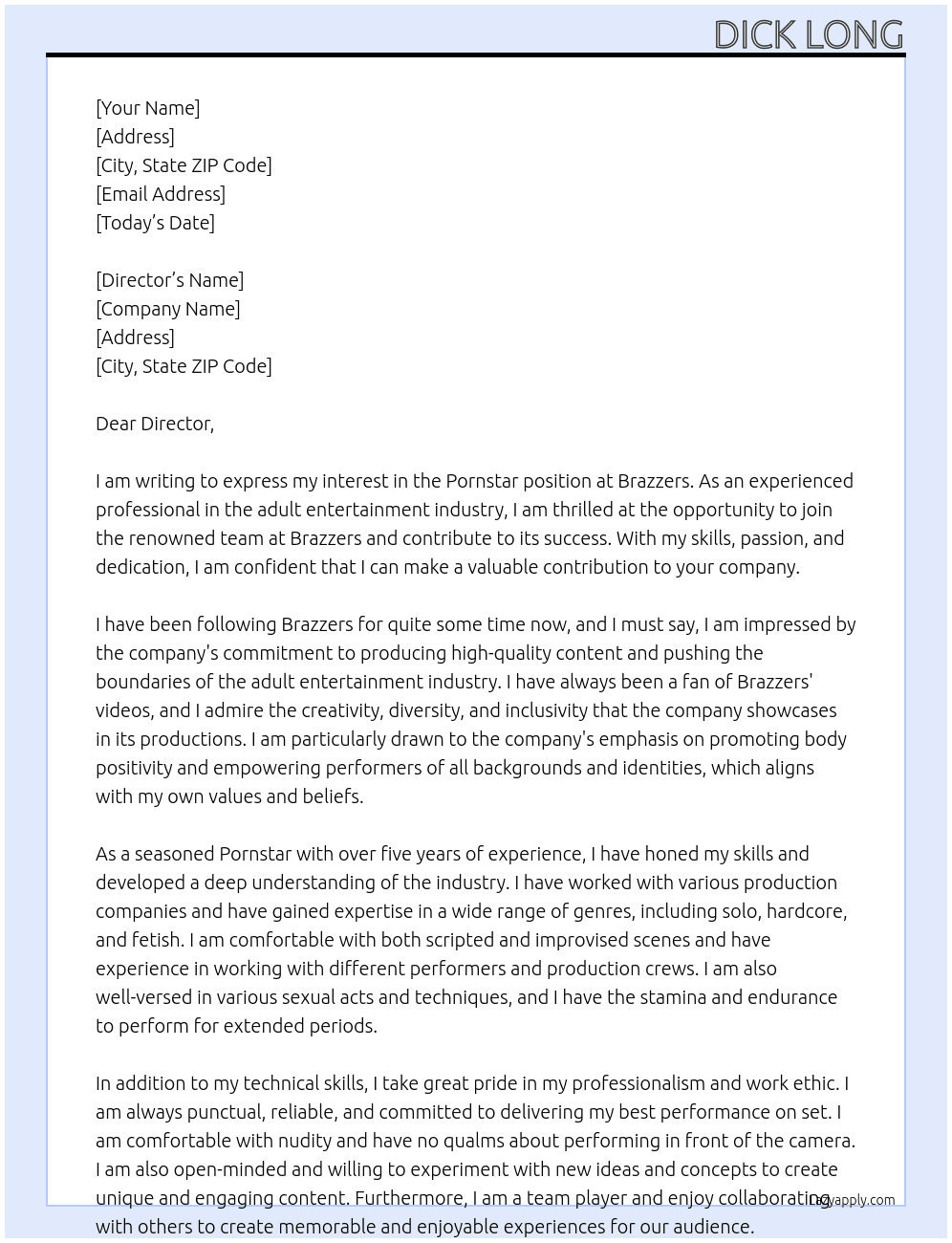 Pornstar At Brazzers Cover Letter