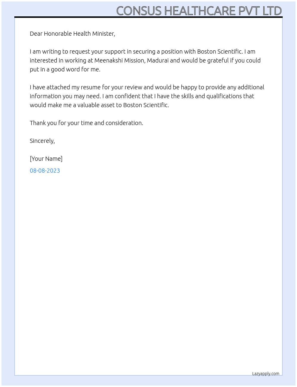 Request letter At Boston Scientific Cover Letter
