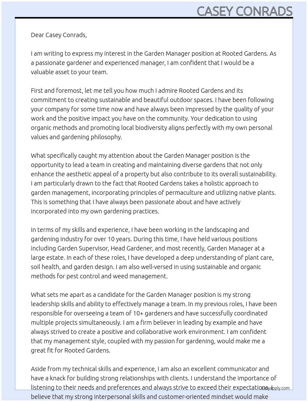 Garden Manager At Rooted Gardens Cover Letter