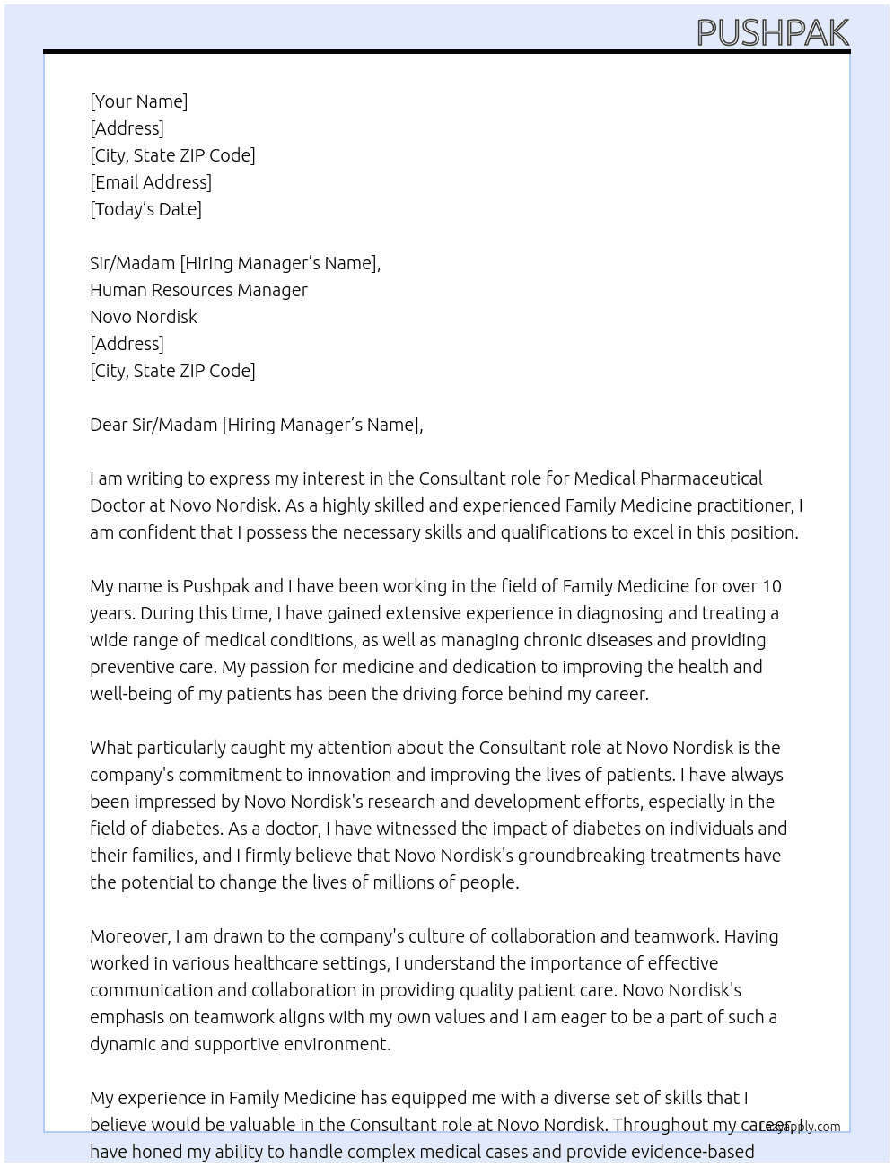 Medical pharmaceutical doctor At Novo nordisk Cover Letter
