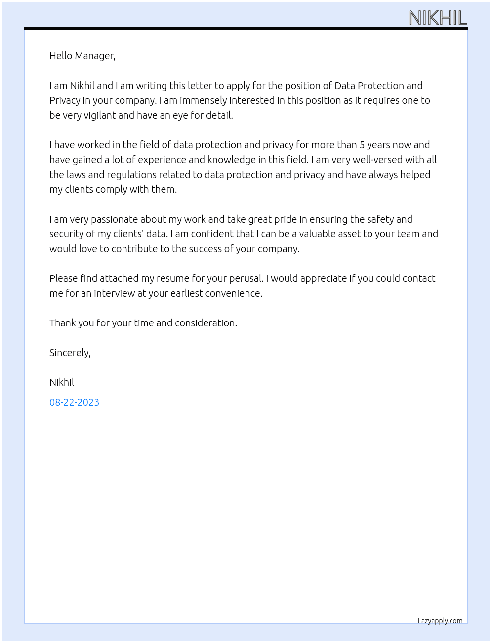 Data protection and privacy  At Rankskills Cover Letter