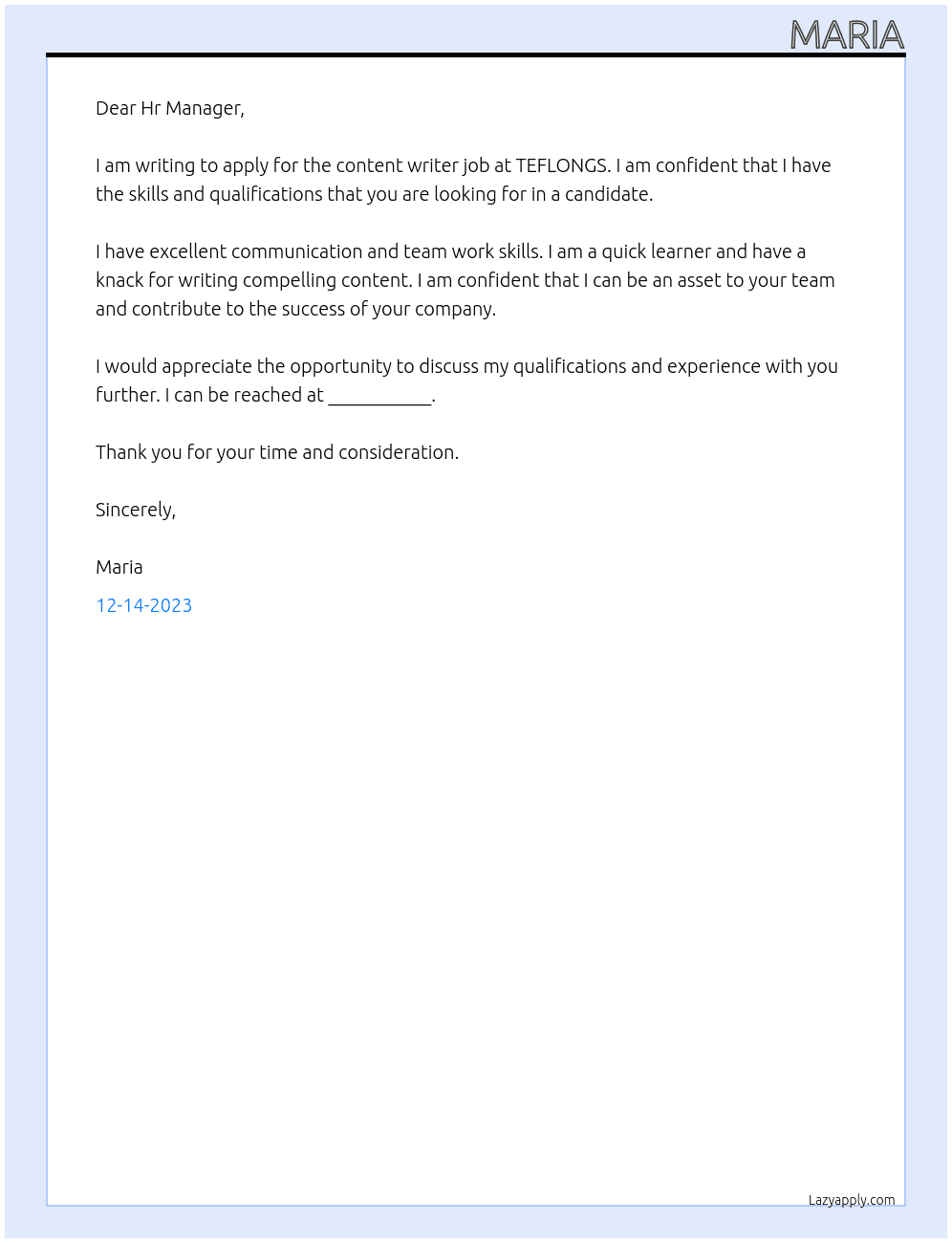 Content writer job At TEFLONGS Cover Letter