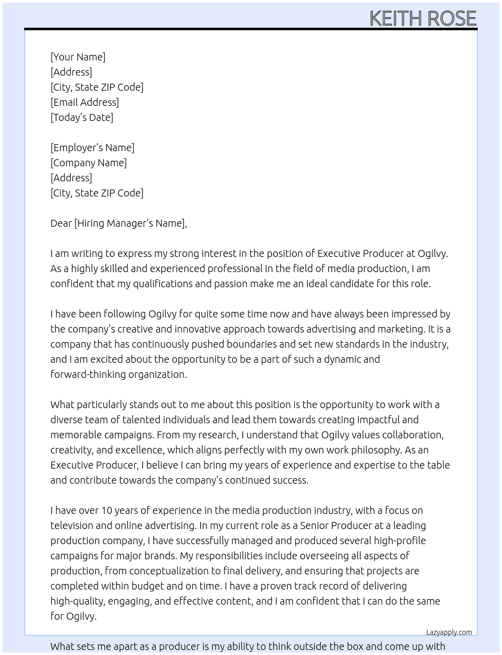 executive producer At Ogilvy Cover Letter