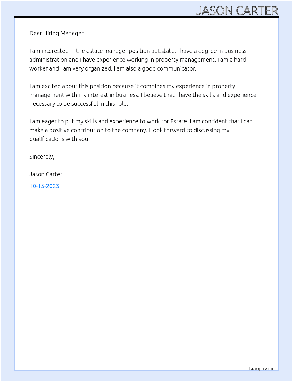Estate manager  At Estate Cover Letter