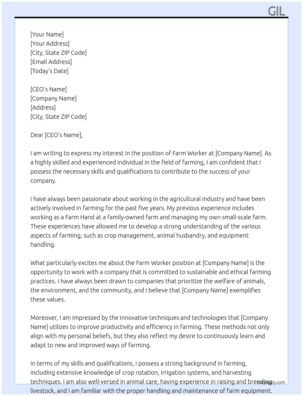 Farm worker At Canada Cover Letter
