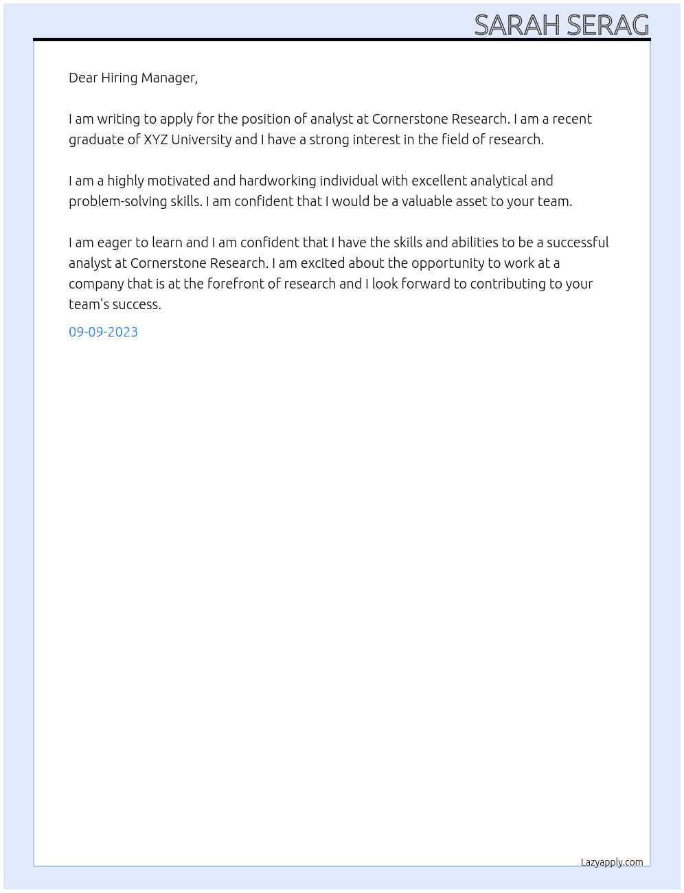 analyst  At Cornerstone Research  Cover Letter