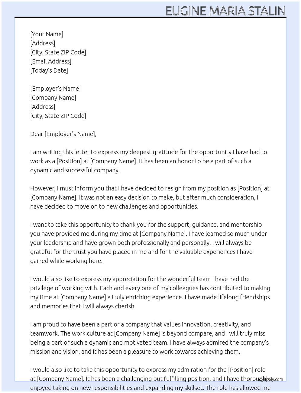 resignation letter At nsh Cover Letter