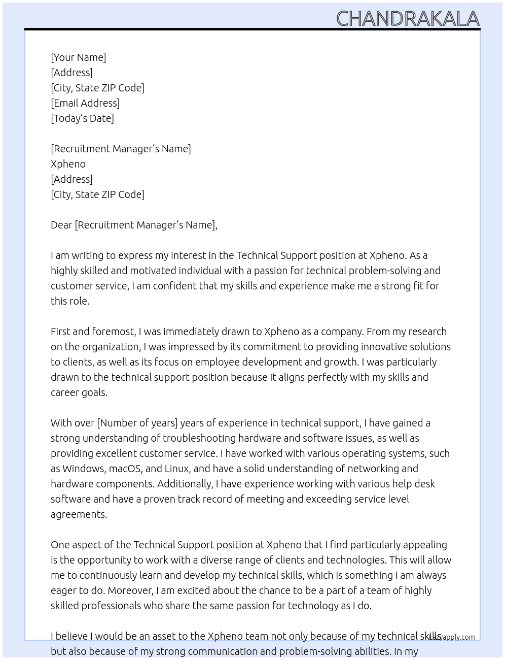 Technical support  At Xpheno Cover Letter