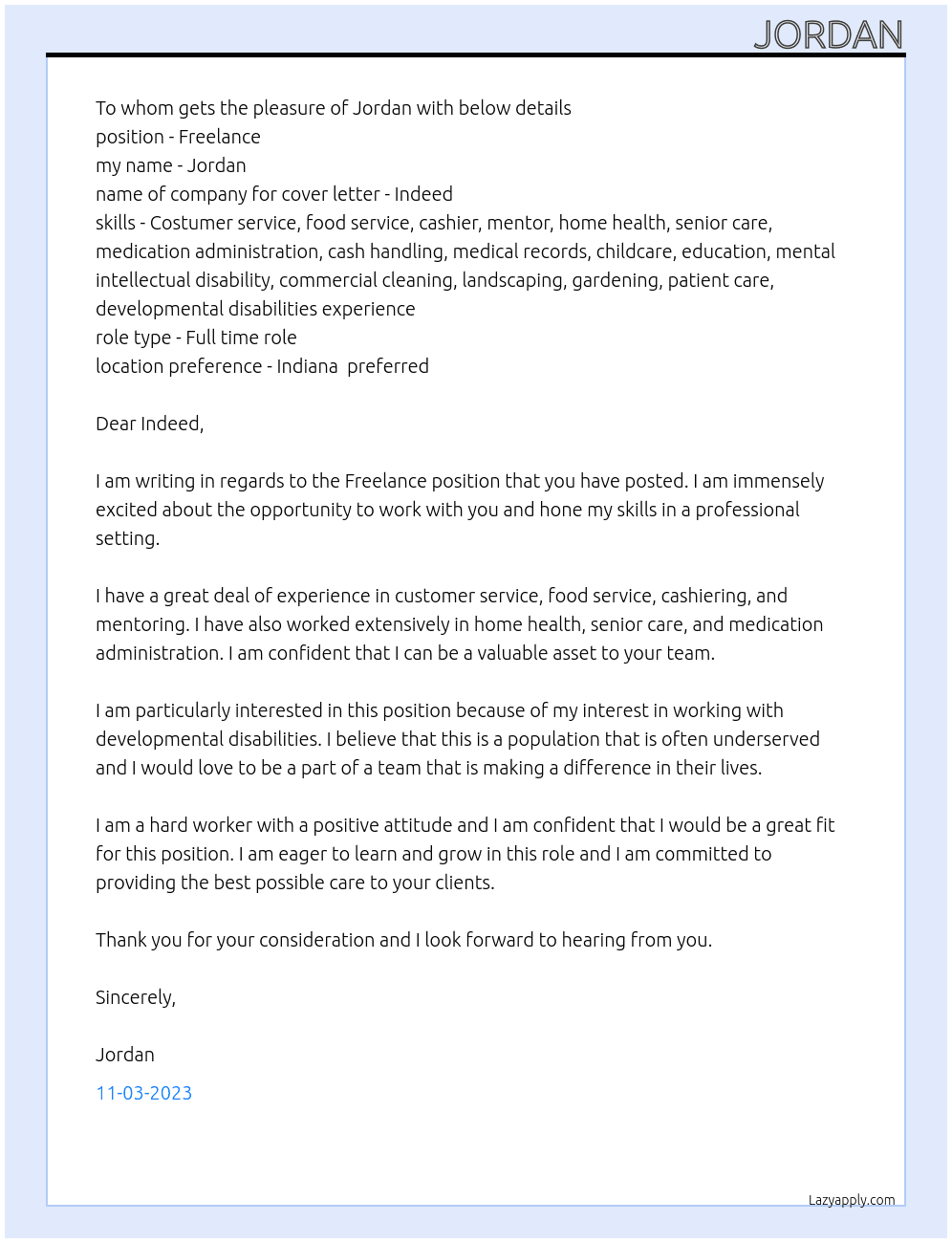 Freelance At Indeed Cover Letter