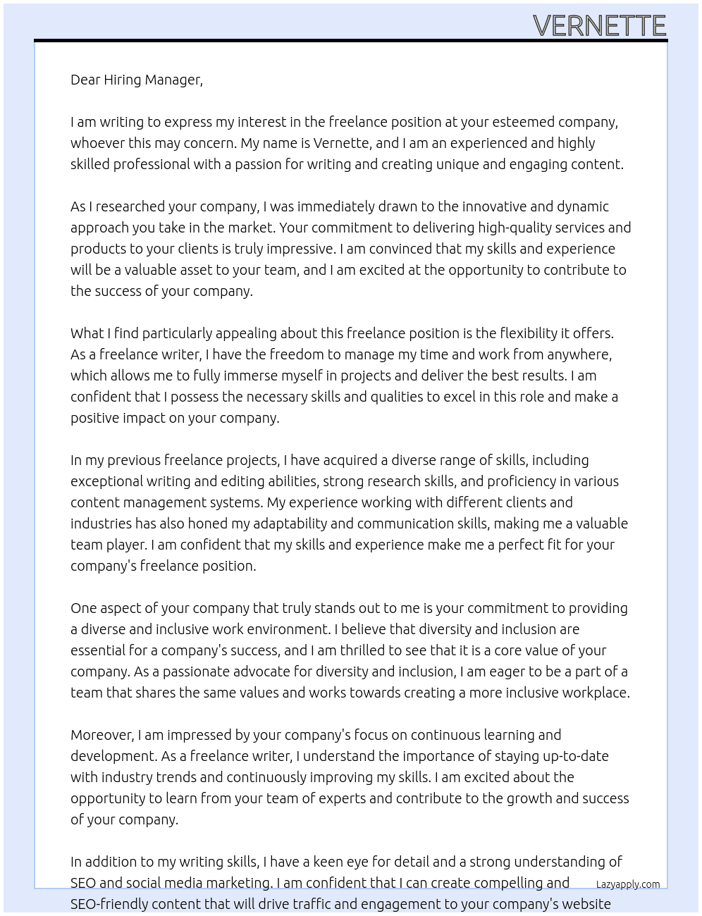 freelance At whoever this may concern Cover Letter